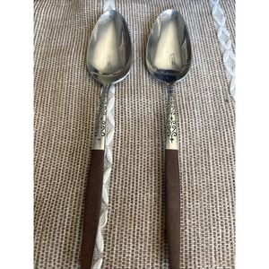 VTG Interpur Japan Stainless Scroll Pattern Wood Handle Qty 2 Soup Spoons